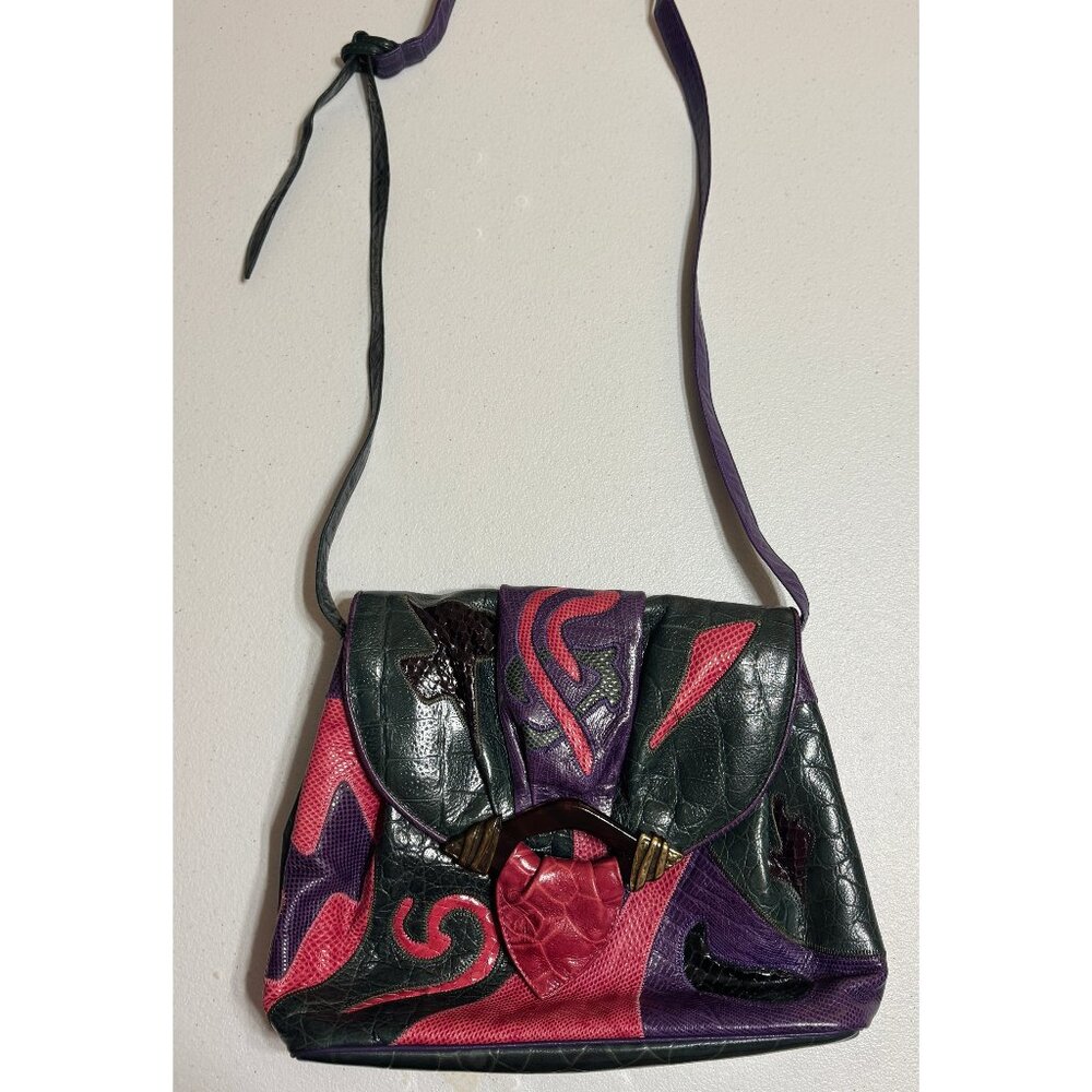 Vintage Sharif Multicolor Patchwork Exotic Leather Shoulder Bag – Rare 80s/90s - Picture 3 of 10